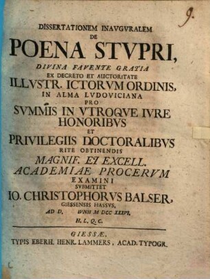 Diss. inaug. de poena stupri