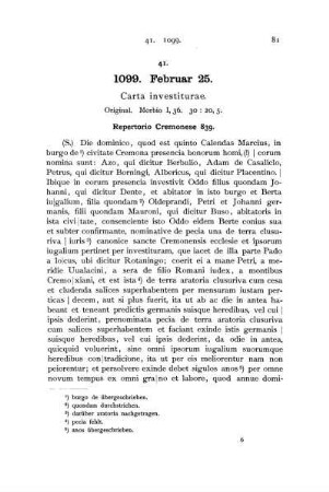 41. 1099. Februar 25. Carta investiturae.