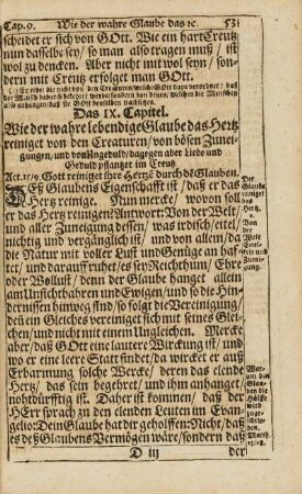 Cap. IX. Wie der wahre lebendige Glaube das Hertz reiniget von den Creaturen, ...
