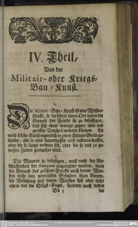 IV. Theil, Von der Militair- oder Kriegs-Bau-Kunst