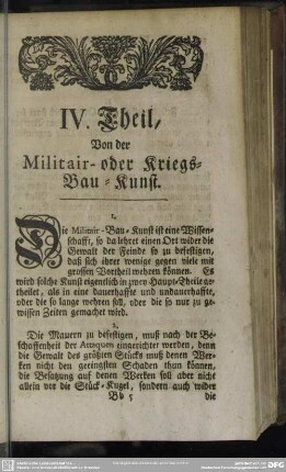 IV. Theil, Von der Militair- oder Kriegs-Bau-Kunst