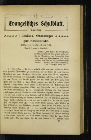 Zur Schulaufsicht : Zillessen contra Dörpfeld