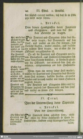 IV. Titul. Von der Unterweisung derer Caporals