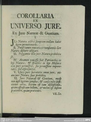 Corollaria Ex Universo Iure