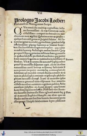 Prologus Jacobi Locher philomusi in Narrogoniam incipit.