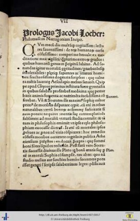 Prologus Jacobi Locher philomusi in Narrogoniam incipit.