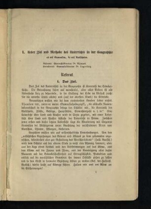 Ueber Ziel und Methode des Unterrichts in der Geographie : a) auf Gymnasien, b) auf Realschulen