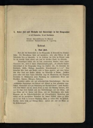 Ueber Ziel und Methode des Unterrichts in der Geographie : a) auf Gymnasien, b) auf Realschulen