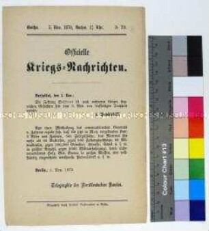 Kriegsdepesche des Norddeutschen Bundes über die Kriegsereignisse vom 4.11.1870 in Belfort und Metz