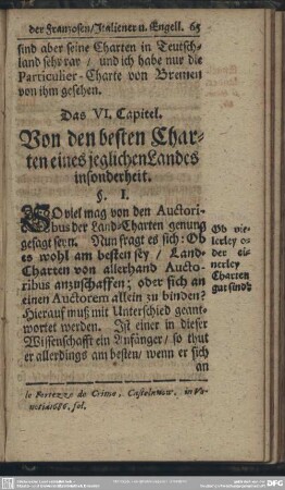 Das VI. Capitel. Von den besten Charten eines jeglichen Landes insonderheit