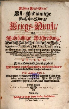 Saar's Ost-Indische fünfzehn-jährige Kriegsdienst