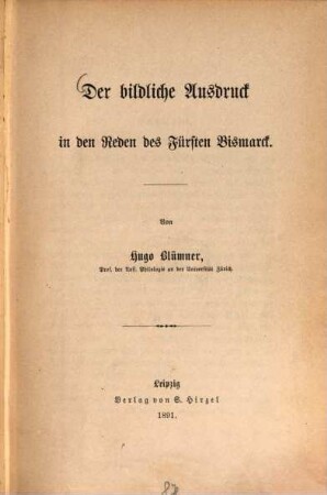 Der bildliche Ausdruck in den Reden des Fürsten Bismarck