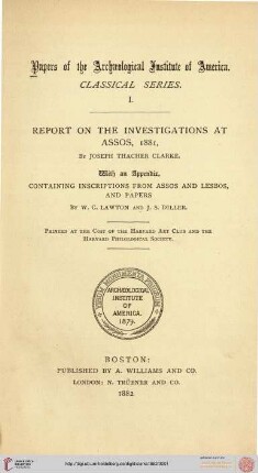 Report on the investigations at Assos, 1881