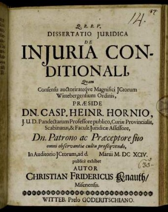 Dissertatio Iuridica De Iniuria Conditionali