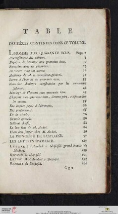 Table des pièces contenues dans ce volume