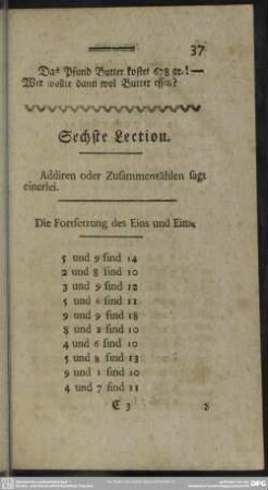 Sechste Lection. Addiren oder Zusammenzählen sagt einerlei