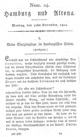 I. Meine Spazziergänge im hamburgischen Gebiet. (Fortsezzung.)