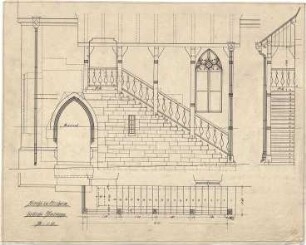 Dolmetsch, Theodor; Ötisheim; Kirche - Südliche Freitreppe (Grundriss, Ansicht, Schnitt)