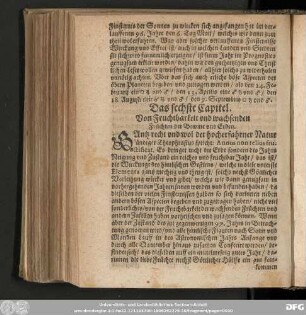 Das sechste Capitel. Von Fruchtbarkeit und wachsenden Früchten der Bewme und Erden.