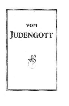 Vom Judengott / von Friedrich Caro