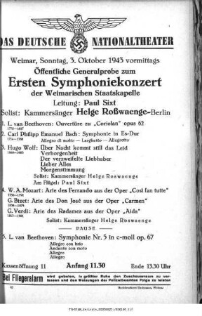 Öffentliche Generalprobe zum Ersten Symphoniekonzert