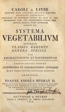 Systema vegetabilium secundum classes ordines genera species cum characteribus et differentiis