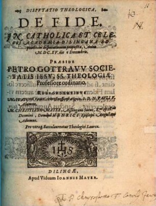 Dispvtatio Theologica, De Fide