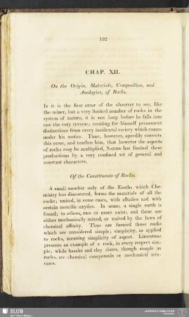 Chap. XII. On the Origin, Materials, Composition, and Analogies, of Rocks
