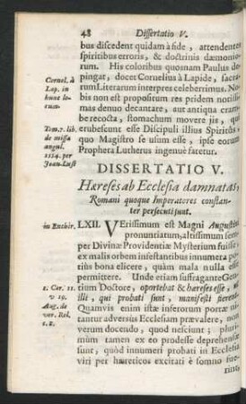 Dissertatio V. Haereses ab Ecclesia damnatas, Romani quoque Imperatores constanter persecuti sunt
