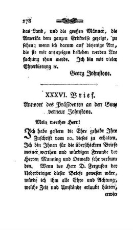 XXXVI. Brief - Antwort des Präsidenten