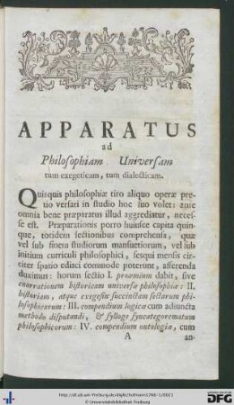 Apparatus ad Philosophiam Universam, tum exegeticam, tum dialecticam.