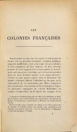Les colonies françaises, leur commerce-leur situation économique-leur utilité pour la métropole-leur avenir