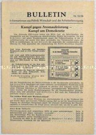 Illegales Informationsblatt der KPD "Bulletin" u.a. zur atomaren Aufrüstung der Bundesrepublik