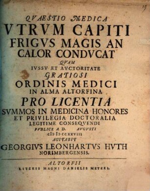 Quaestio medica, utrum capiti frigus magis an calor conducat