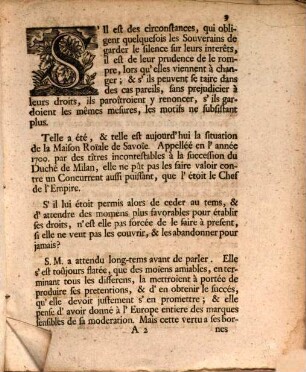 Deduction des droits de la Royale Maison de Savoye sur le Duché de Milan