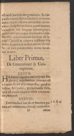 Liber Primus. De Generatione & Corruptione.