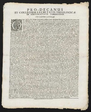 Pro-Decanus Et Collegium Facultatis Theologicae In Universitate Tubingensi Pio Lectori Salutem!
