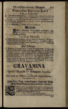 Gravamania Abseiten Henrici Wrangels Lti. Gefangenen Inquisiti Contra Fiscalem ex Officio inofficiose Inquirentem