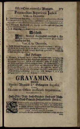 Gravamania Abseiten Henrici Wrangels Lti. Gefangenen Inquisiti Contra Fiscalem ex Officio inofficiose Inquirentem