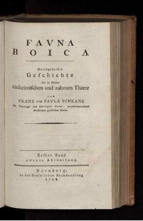 FAVNA BOICA ERSTER BAND ZWEYTE ABTHEILUNG