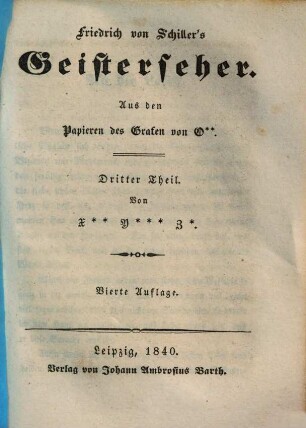 Friedrich von Schillers Geisterseher : aus den Papieren des Grafen von O**. 3