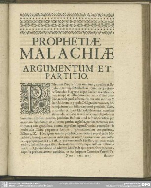 Prophetiae Malachiae Argumentum Et Partitio