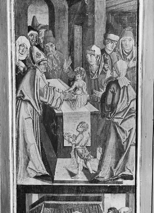 Zweite Schauseite, Äußerer rechter Altarflügel, Oberes Bildfeld - Die Beschneidung Christi : Die Beschneidung Christi. Flügelaltar. Kirche Ponickau