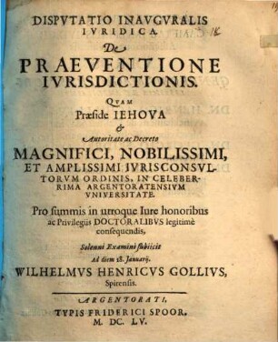 Disp. inaug. iur. de praeventione iurisdictionis