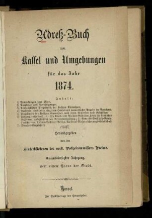 Jg. 41.1874: Adreß-Buch von Kassel und Umgebungen : für das Jahr 1874