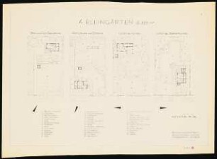 Vier Kleingärten von je 375 qm: 4 Kleingärten und Bepflanzungsplan: Grundriss 1:100