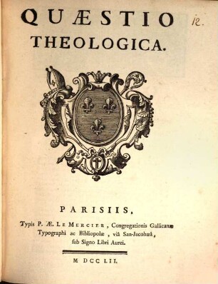 Quaestio theologica : [de sacramentis in genere, de sacramento baptismi, de poentitentiae sacramento]