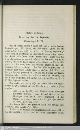 Zweite Sitzung. Donnerstag, den 19. September
