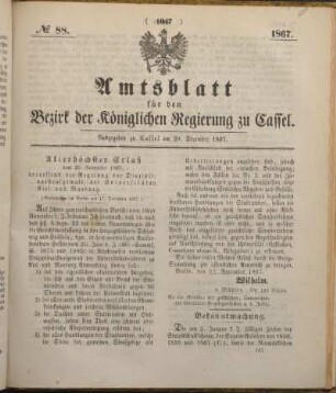 № 88. Ausgegeben zu Cassel am 20. December 1867.