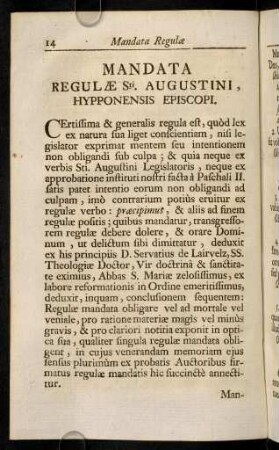 14-28, Mandata Regulae Sti. Augustini, Hypponensis Episcopi.